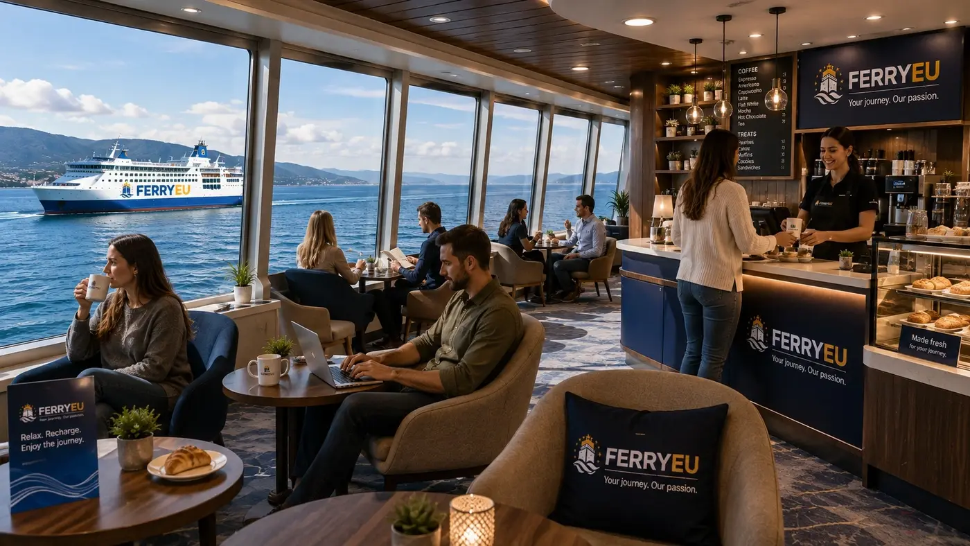 Cafetaria e salão num ferry