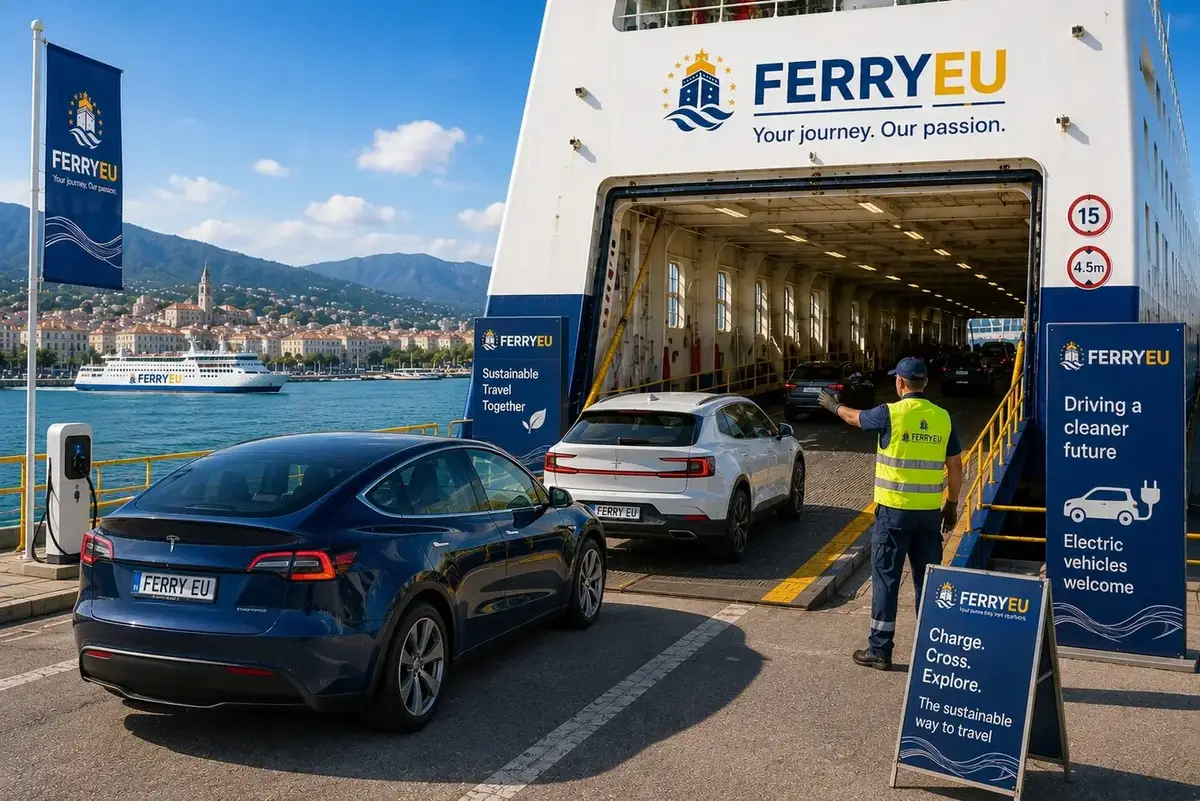 Automóveis a embarcar num ferry de passageiros