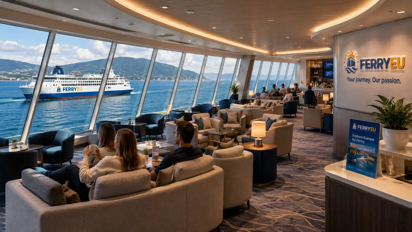 Lounge panorámico para passageiros a bordo de um ferry