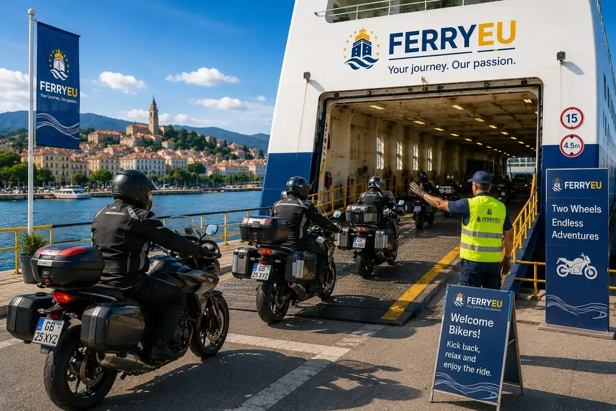 Motociclo embarcando em um ferry