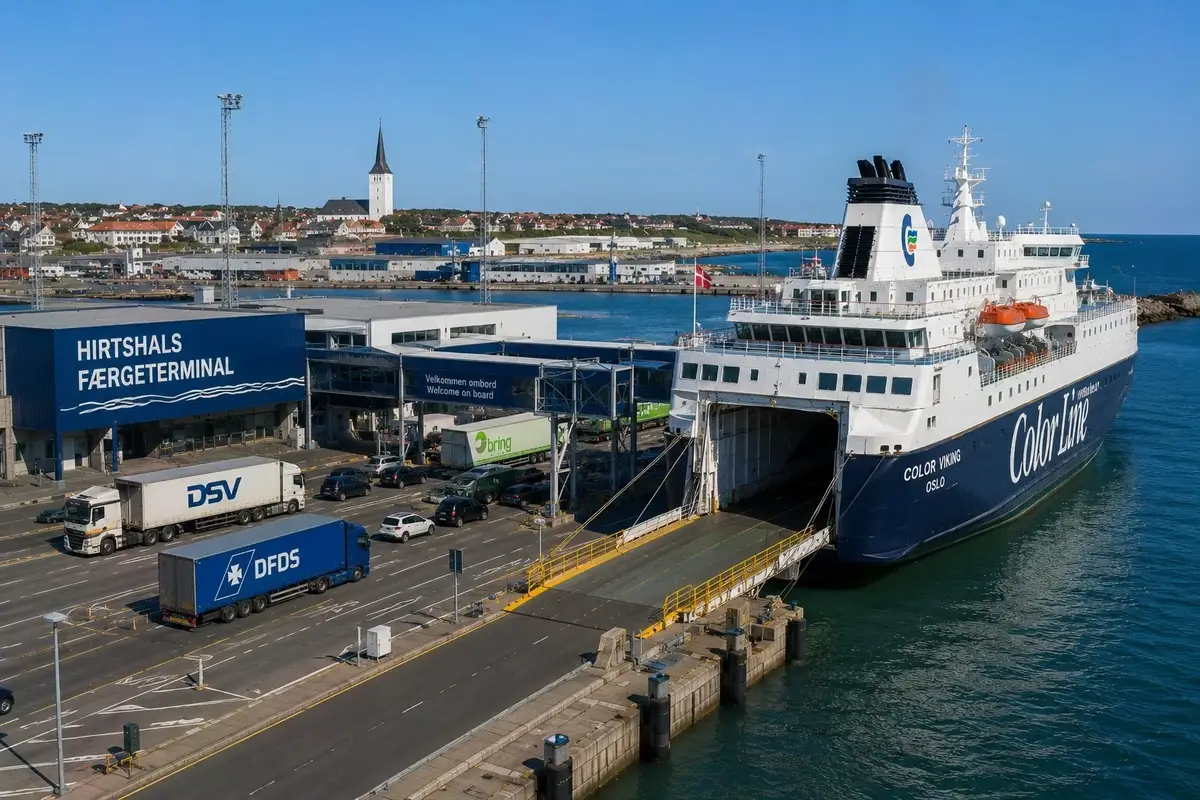 Porto de ferry e zona do terminal de Hirtshals