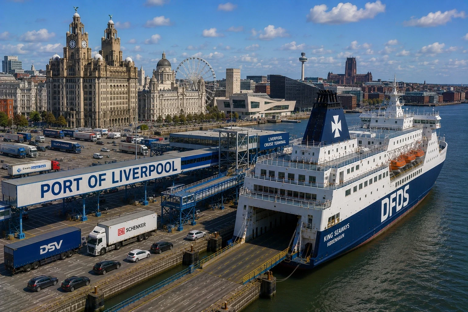 Porto de ferry na frente marítima de Liverpool